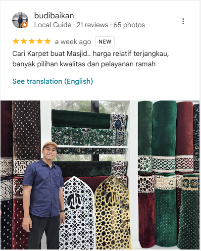 testimoni customer karpet masjid
